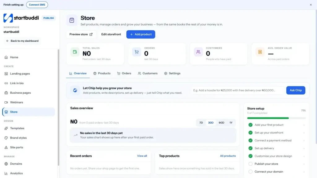startbuddi app screen: Publish store