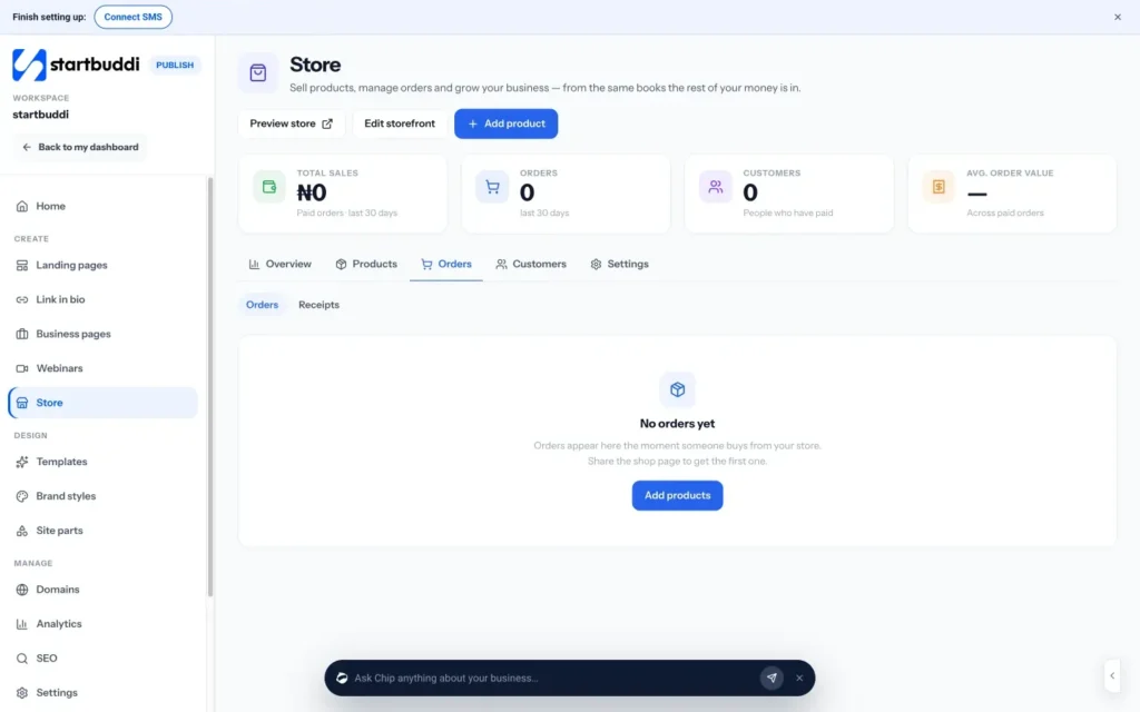 startbuddi app screen: Publish store orders