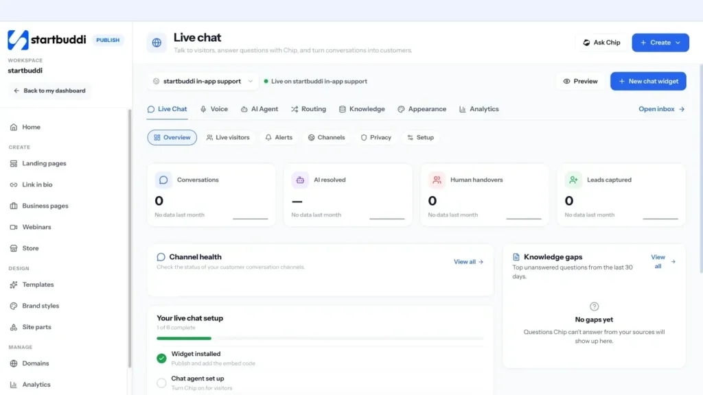 startbuddi app screen: Publish live chat