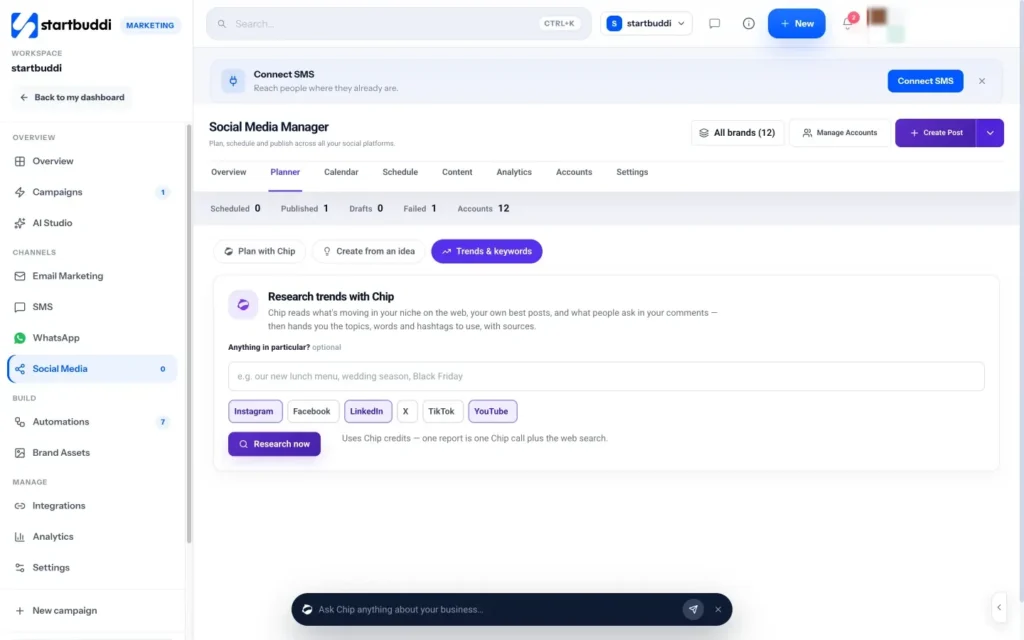 startbuddi app screen: Social trends