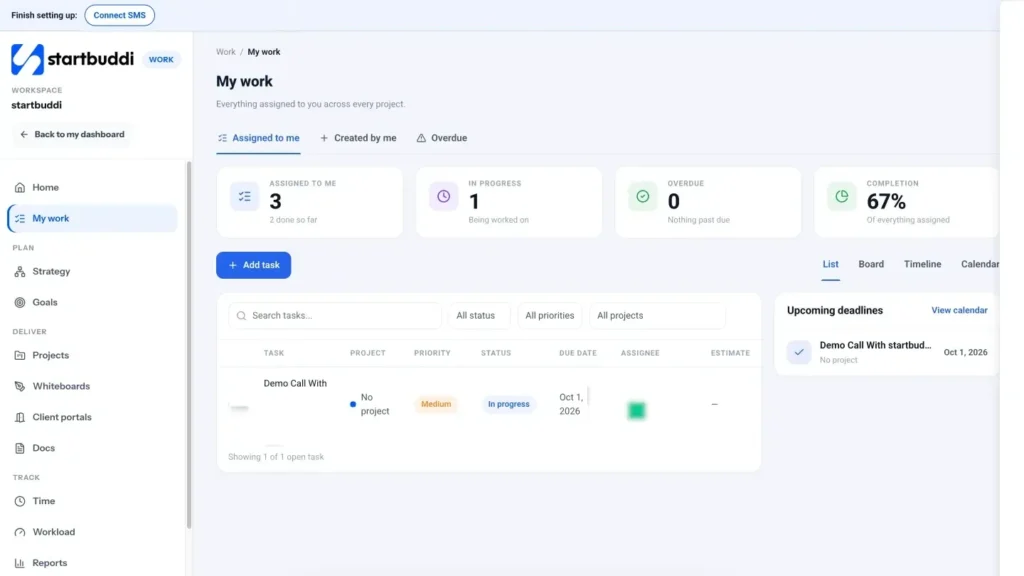 startbuddi app screen: Work my work