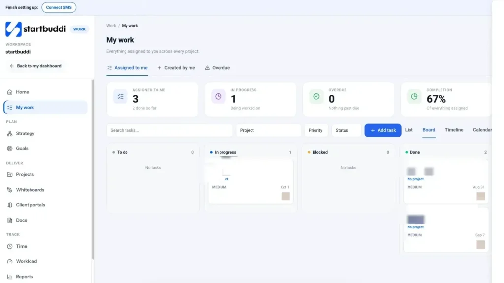 startbuddi app screen: Work my work board