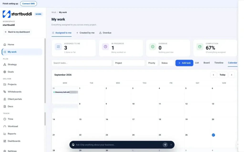 startbuddi app screen: Work my calendar