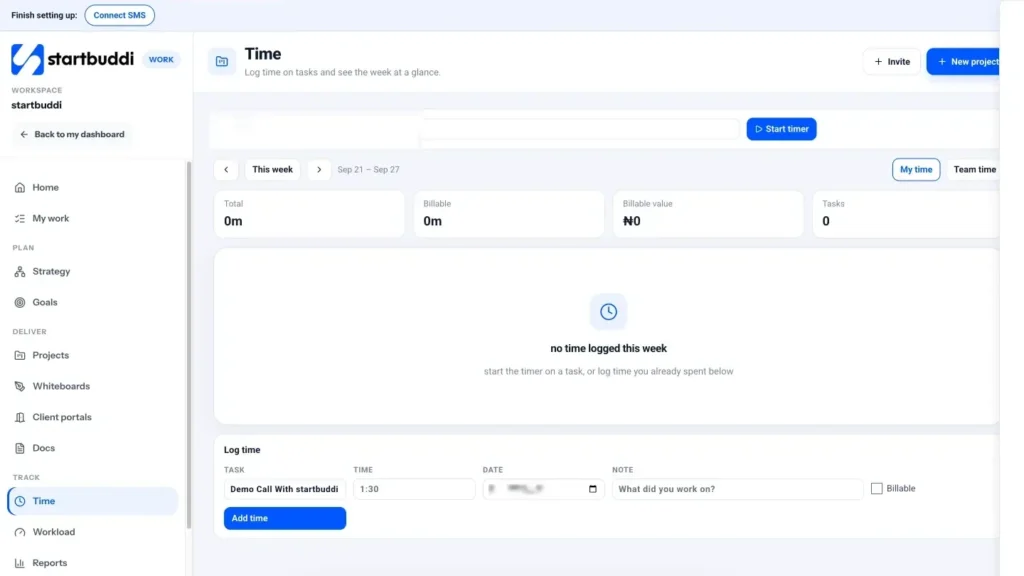 startbuddi app screen: Work time